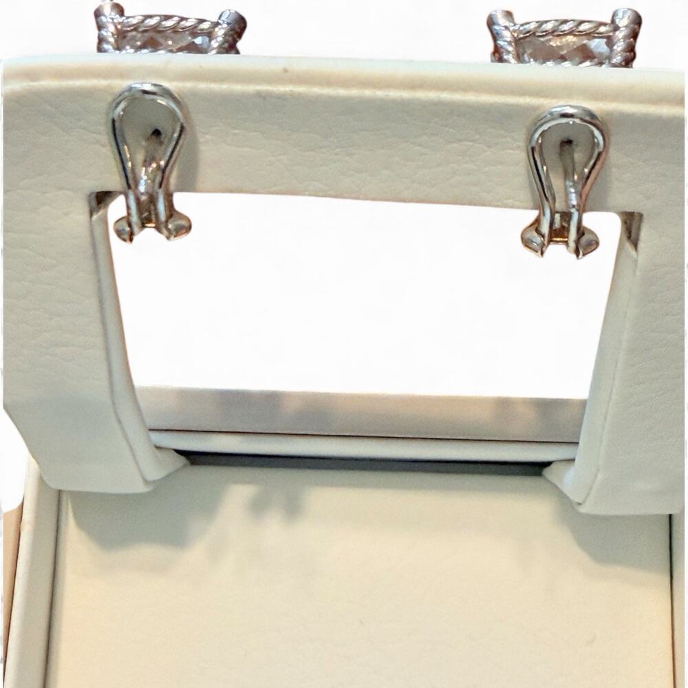 Judith Ripka Sterling Silver Square Clear Stone Omega Comfort Back Post Earrings - Picture 4 of 5